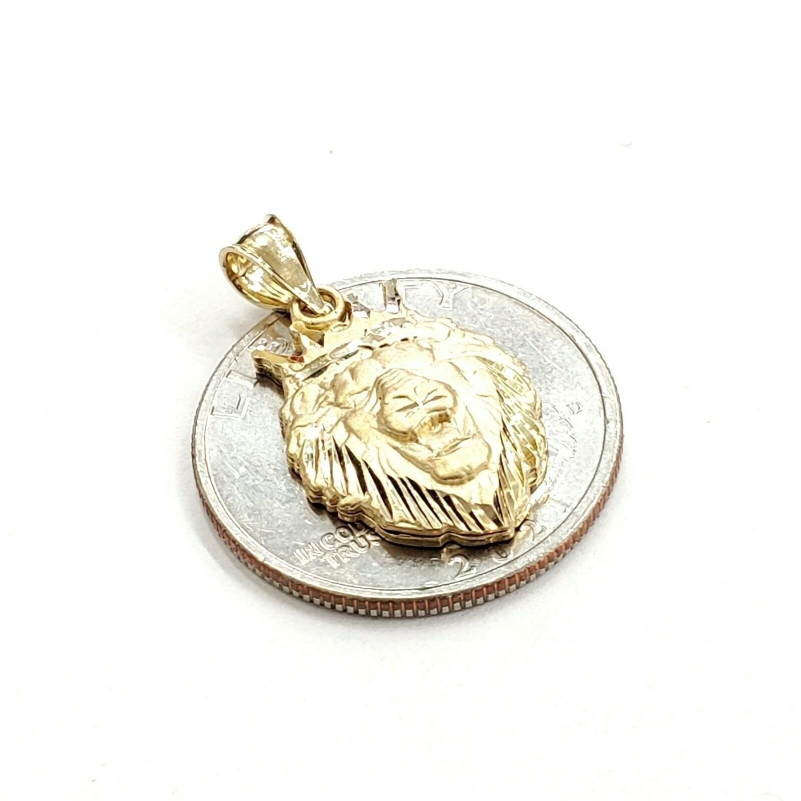 New 14k yellow Gold lion head face with crown Leo Pendant charm fine gift 2.4g
