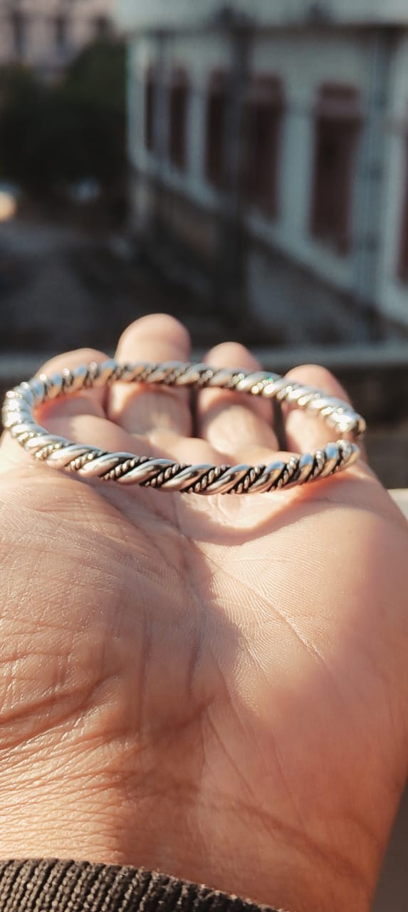 Twisted Open Cuff Braided Bracelets 925 Sterling Silver Mens Adjustable Bangle
