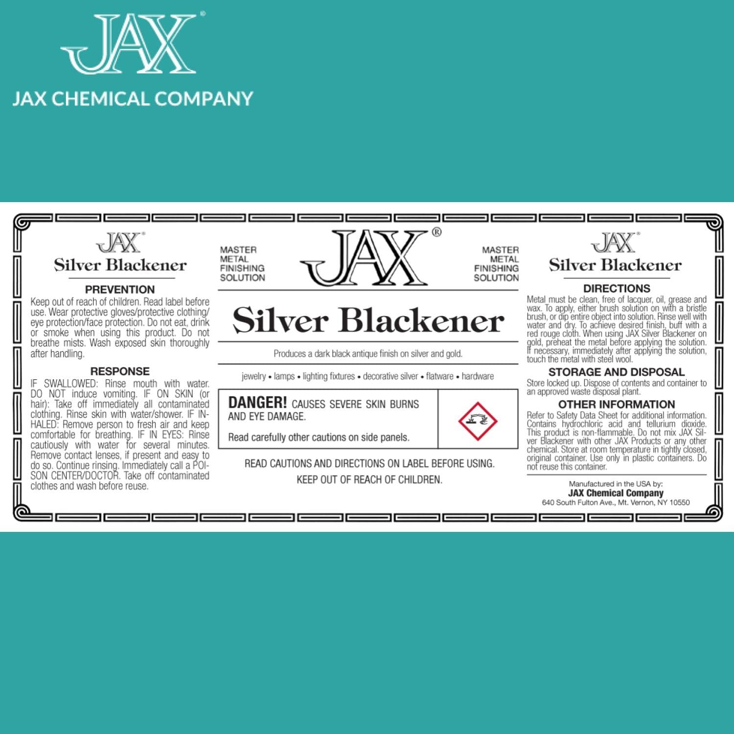 JAX Silver Blackener 16 Fl Oz Fast Acting Metal Cleaner Safe Easy to Use