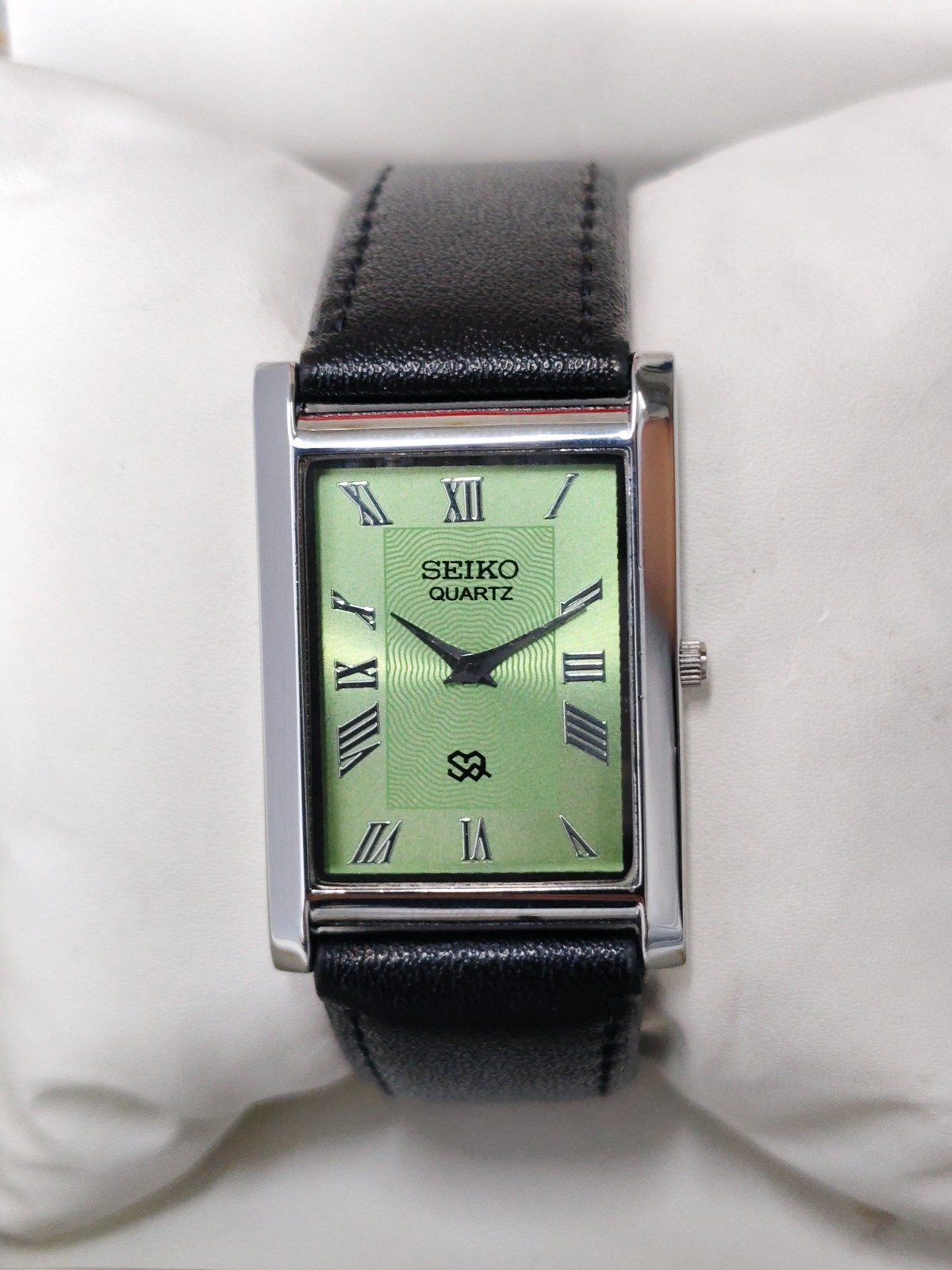 Vintage Refurbished Seiko Slim Tank Green Quartz Japan Men s Wrist Watch