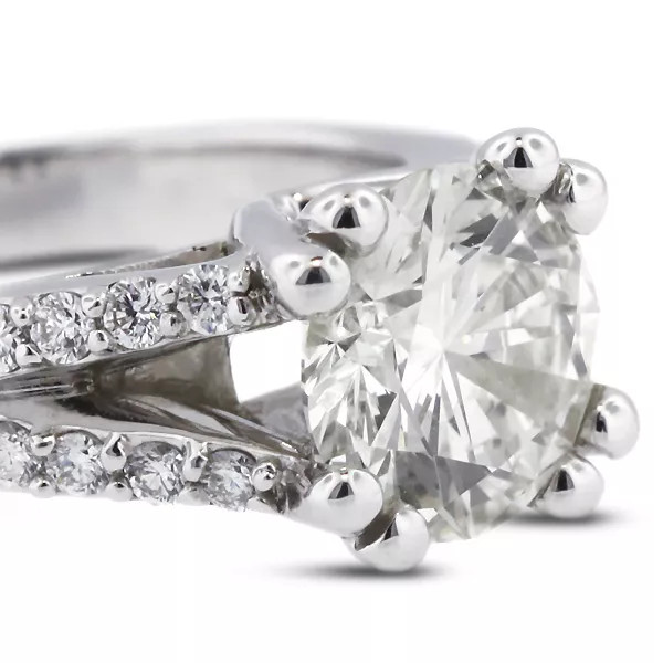 Side Stone Engagement Ring Solid 14K Gold 2.53 CT Round Lab-Grown Diamond J SI2