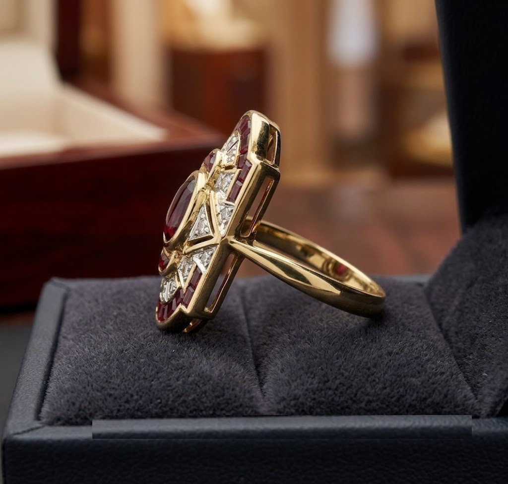 2.80CT Oval Cut Real Red Ruby Art Deco Vintage Wedding Ring 14K Two-Tone Gold FN