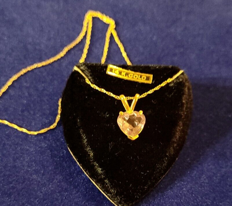 14k Yellow Gold Heart Shaped AMETHYST Pendant w 18″ Rope Chain 2 Cts 1.81 grams