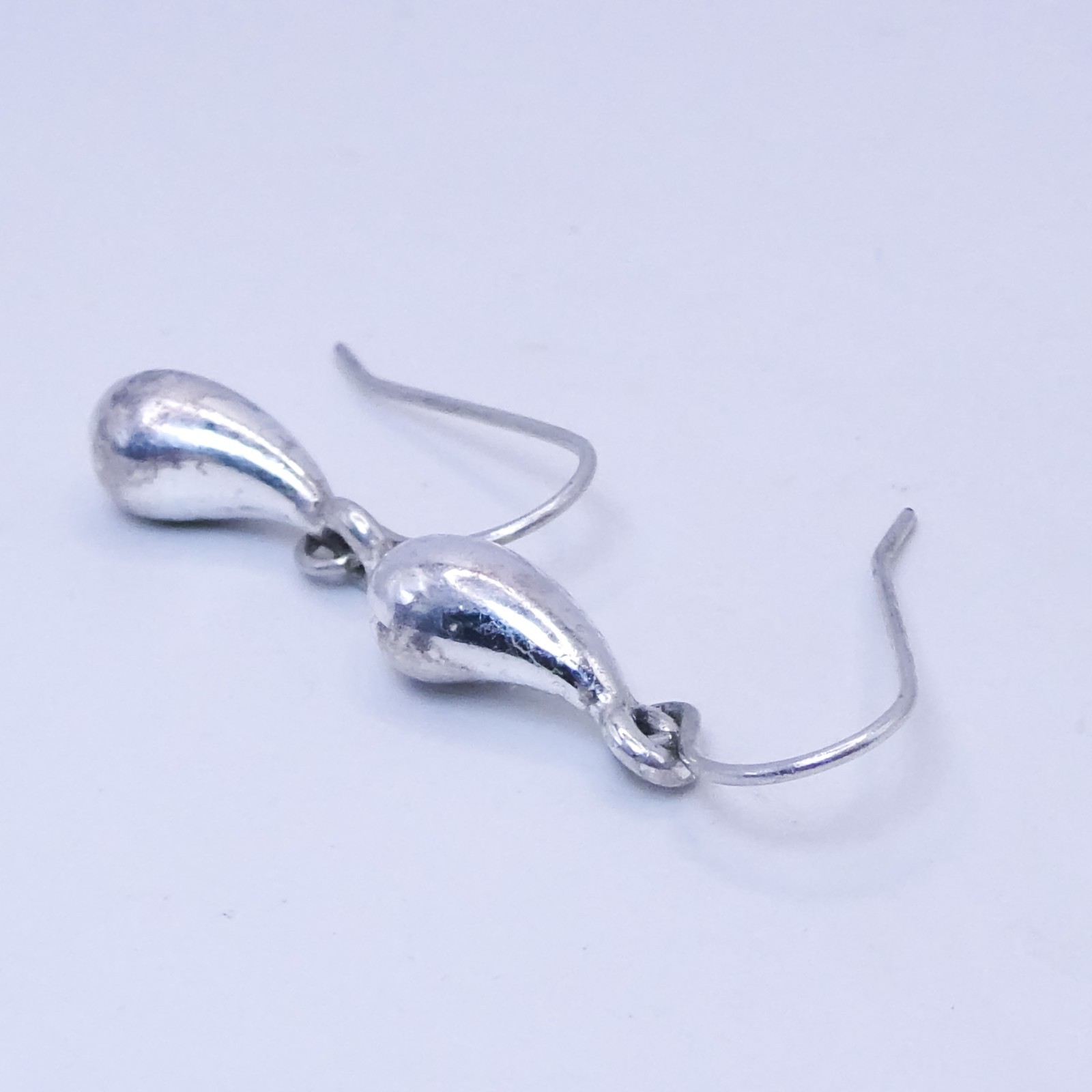 Silver Teardrop Drop Dangle Asymmetrical Vintage Sterling 925 1″ Earrings