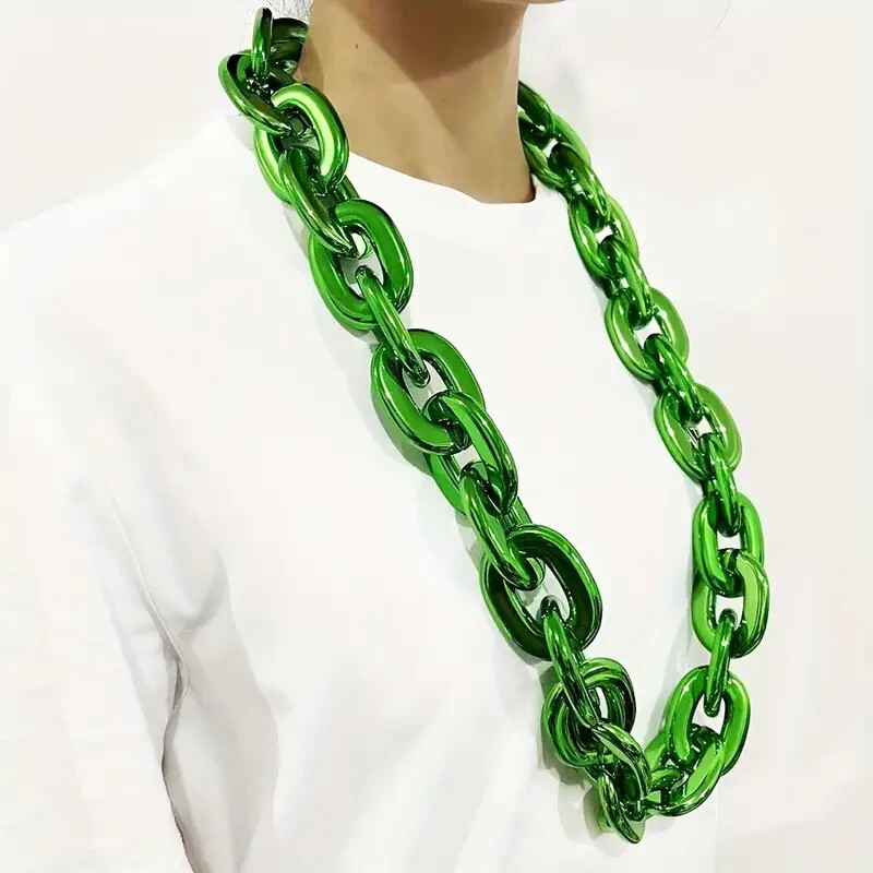 Green Hip Hop Large Acrylic Thick Plastic Cuban Link Chain Necklace 32in 80cm