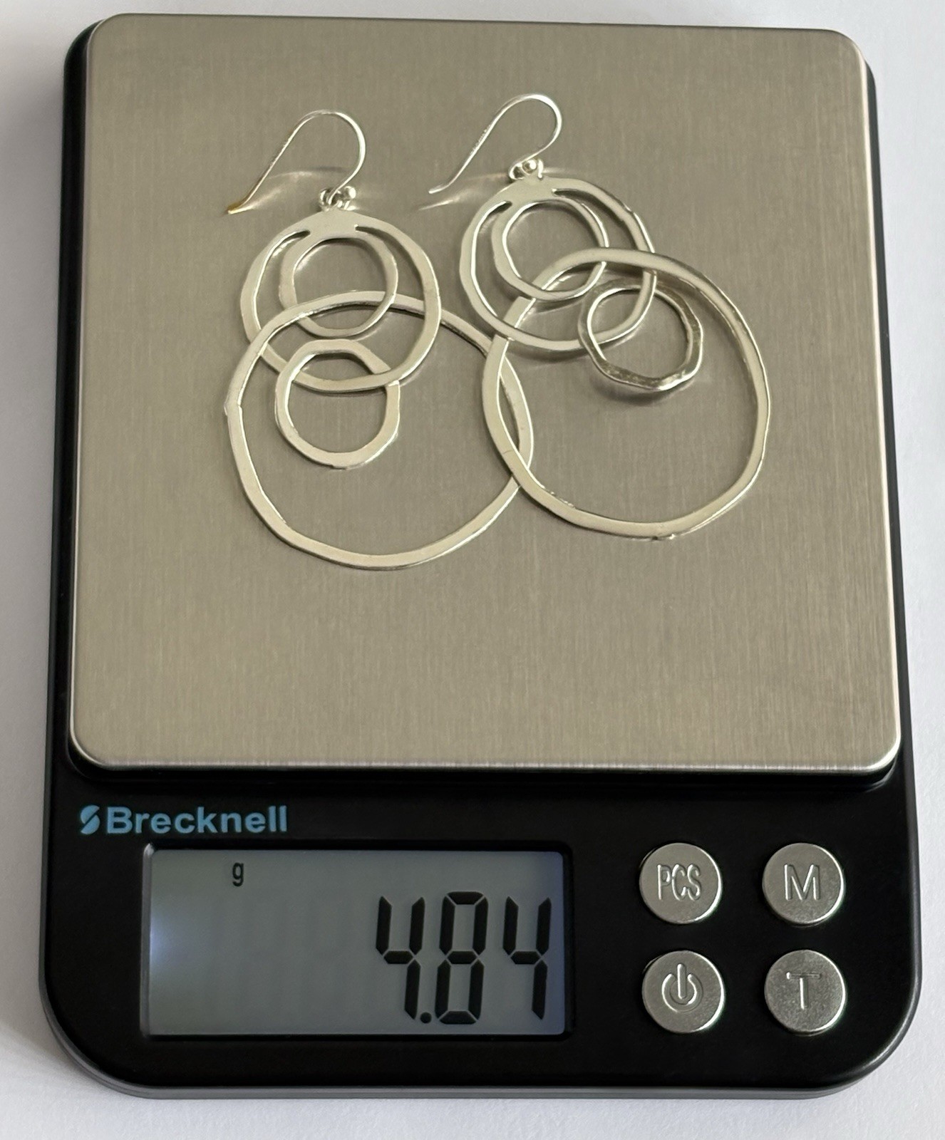 925 Sterling Silver Round Hammered Interlocking Circle Earrings 2” MWS Thailand