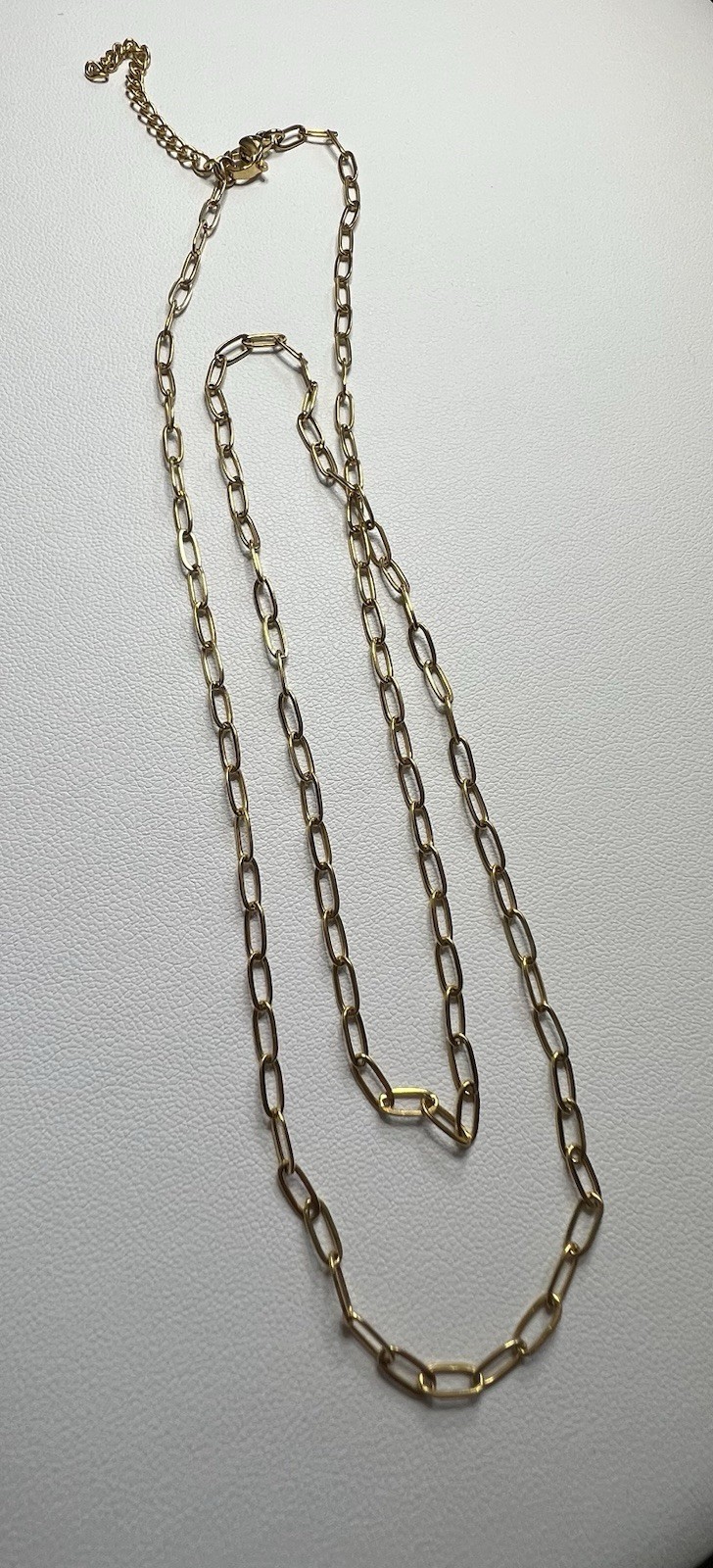 Gold Over Stainless Steel Paper Clip Chain Necklace Lobster Clasp Adjustable 24”