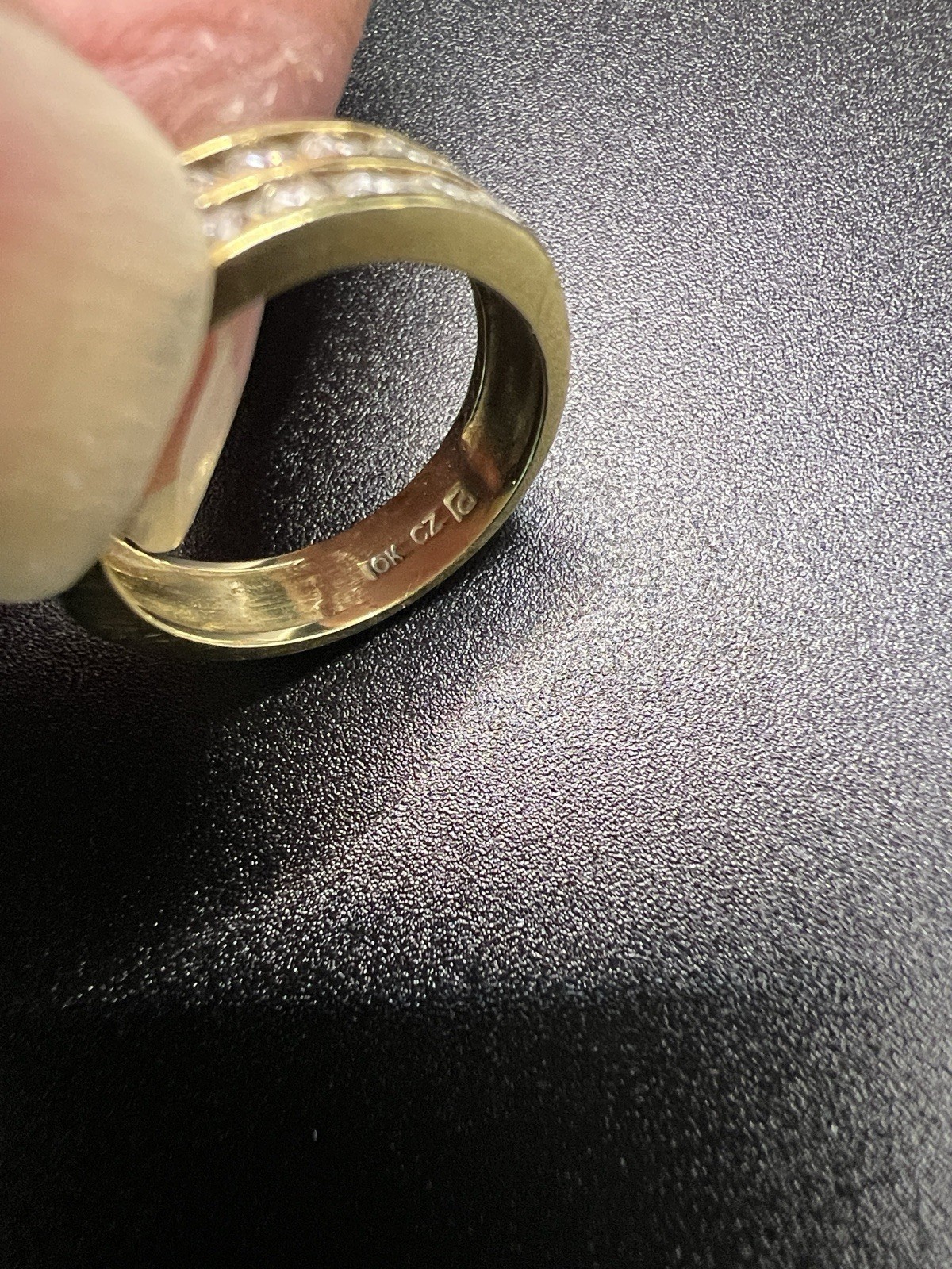 Solid 10kt Gold and CZ Stamped Double Row Half Eternity Band Ring Size 5.5