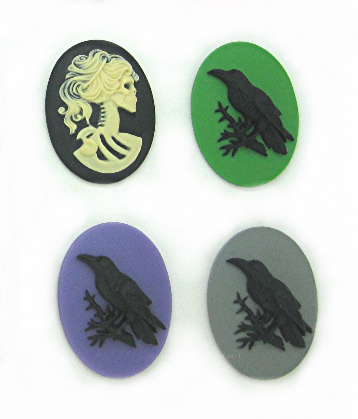 15 Multi Color BLACK BIRD CROW RAVEN & SKULLS 40mm x 30mm GOTH EMO CAMEOS Lot