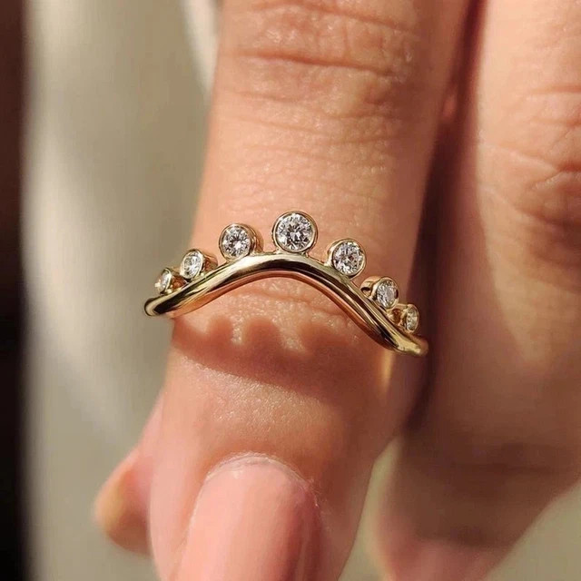 2.00 Ct Round Cut Moissanite Engagement Curved Ring 14k Yellow Gold Plated