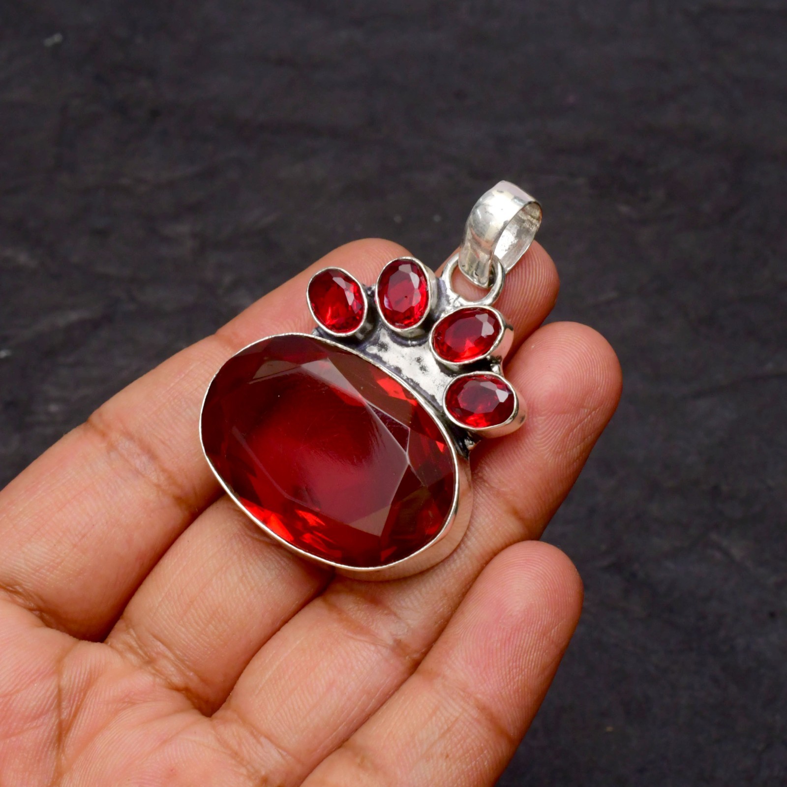 Garnet Gemstone 925 Sterling Silver Jewelry Pendant 1-2″
