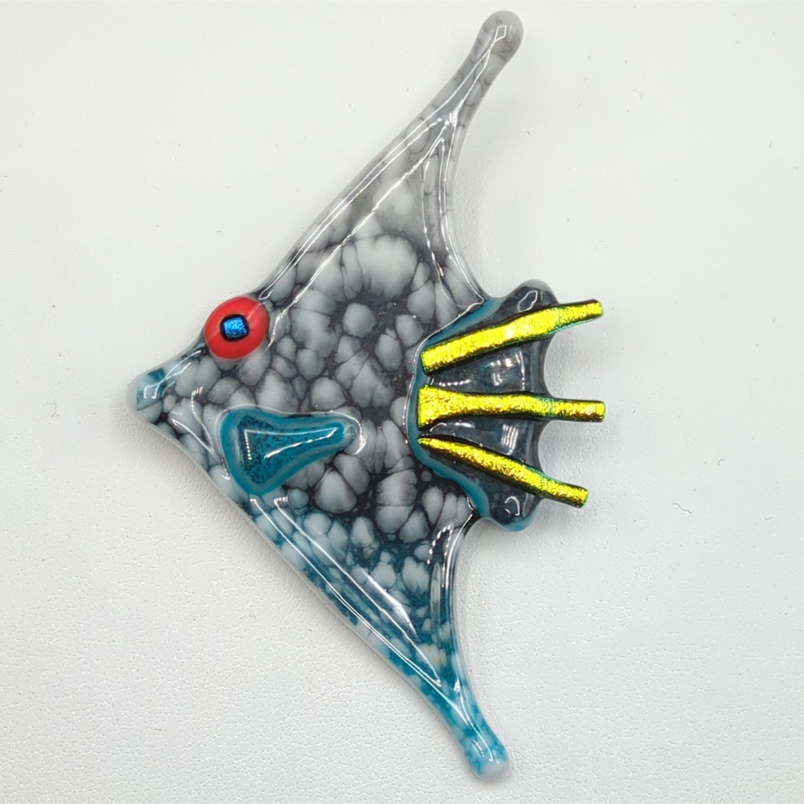 Fashion Brooch Pin Angelfish Fish Sea Creature Blue Gray Red Iridescent Green