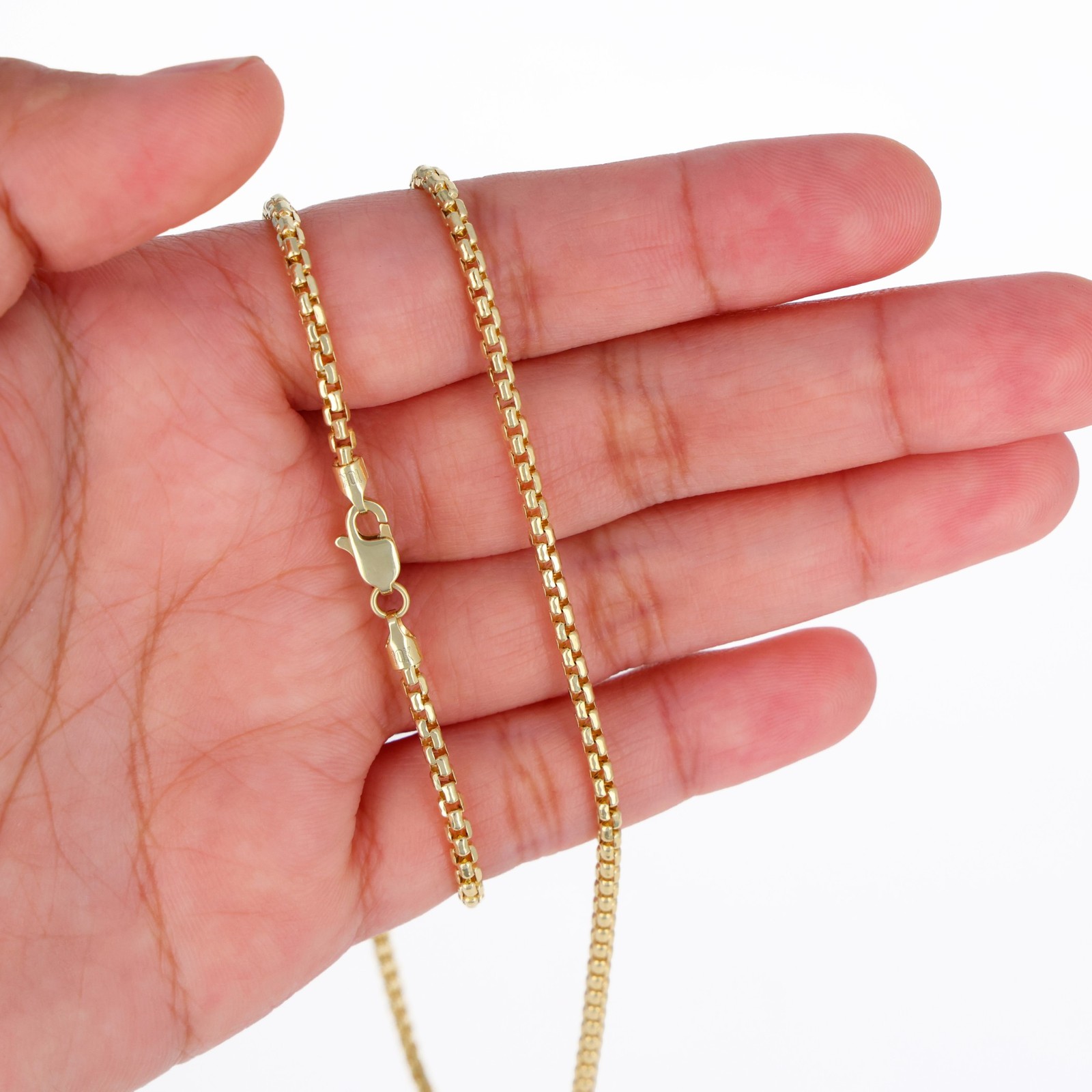 10K Yellow Gold 2.5mm Venetian Round Box Chain Link Necklace Mens Women 16″- 30″