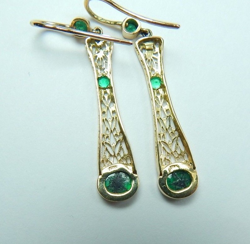 Colombian Trapiche Emerald 2.40 Cts Filigree Earrings 18K Gold Fine Jewelry Muzo