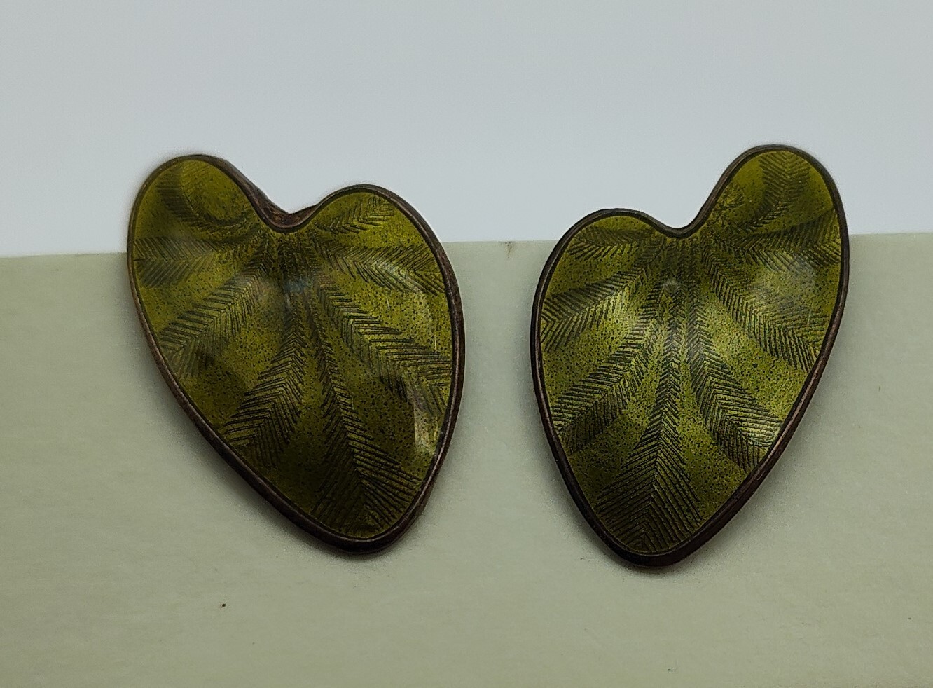 Lilly pad Leaf Enamel Guilloche Green Earrings Sterling Norway Enamel 925 5.46g