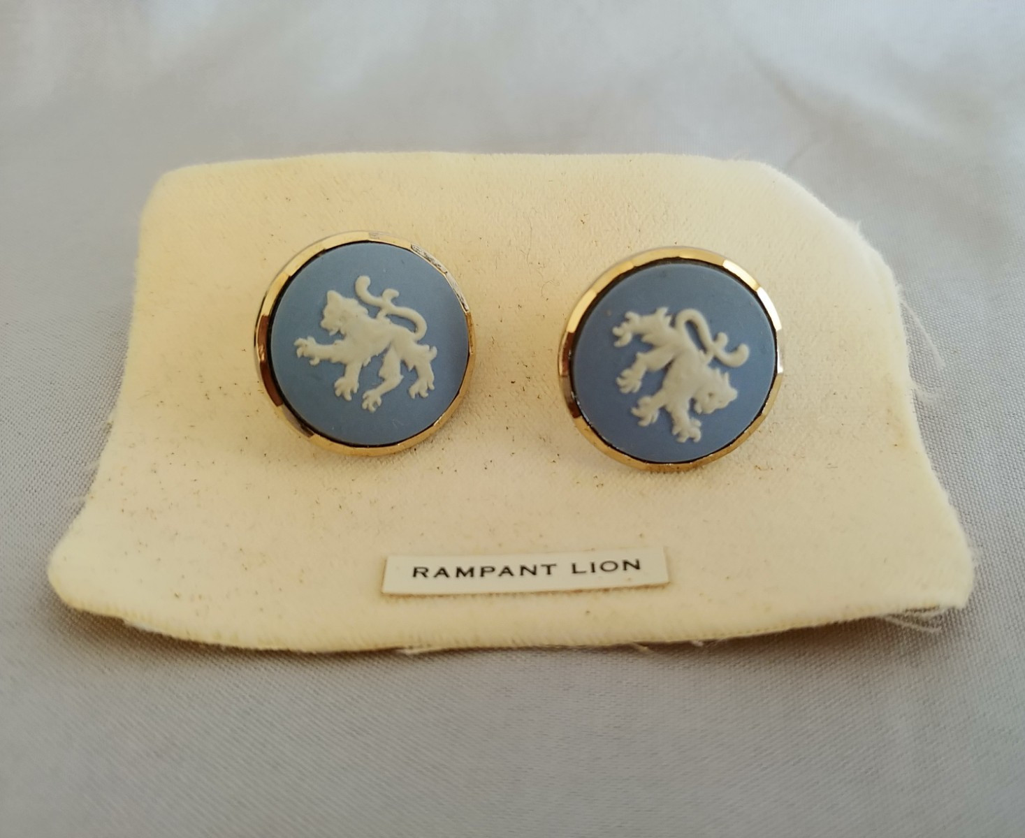 Vintage Wedgwood Jasperware Rampant Lion Cufflinks Pale Blue