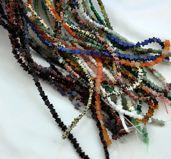 TINY! 4mm STAR SHAPE Beads 16″ Strand – 5 Strands of Assorted Natural Gemstones