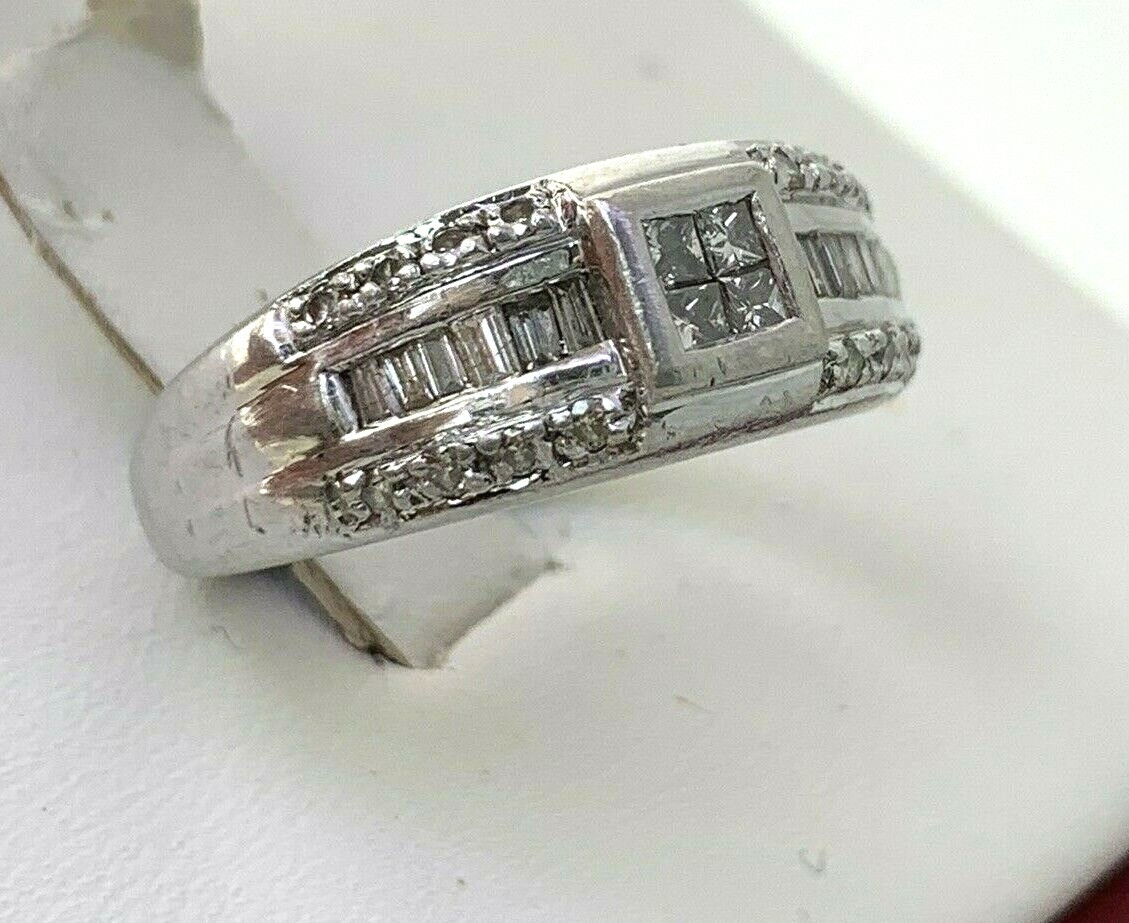 0.57 CTW Natural Diamond Wedding Band Ring Platinum 900 Princess Baguette 6.5