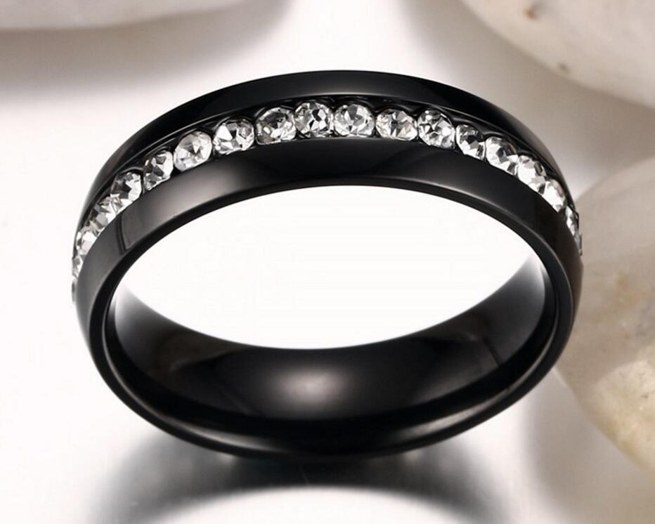 Black Stainless Steel 316L Stackable Cubic Zirconia Eternity Wedding Ring