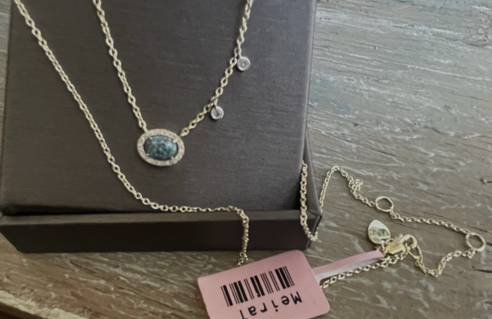 Meira T diamond turquoise pendant chain yellow silver pendant Necklace 16-18”New