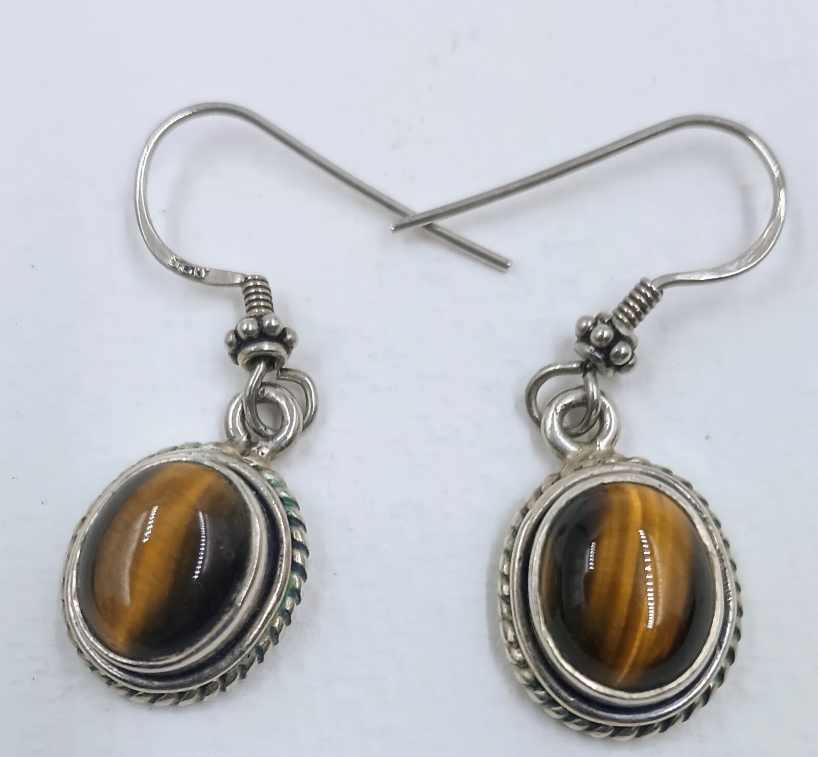 Tiger Eye Accented Perimeter 925 Sterling Silver Dangle Earrings p305c