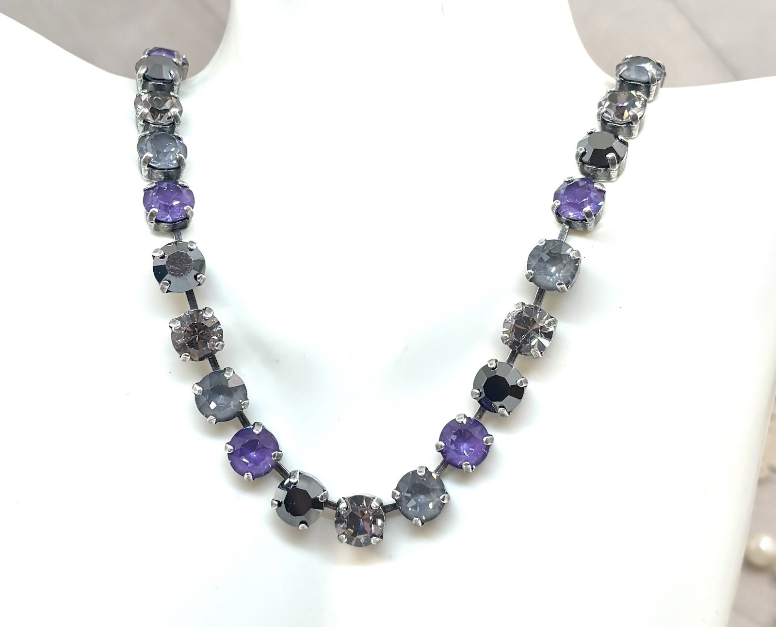 Silver Plated Purple And Gray Cup Chain Tennis Necklace