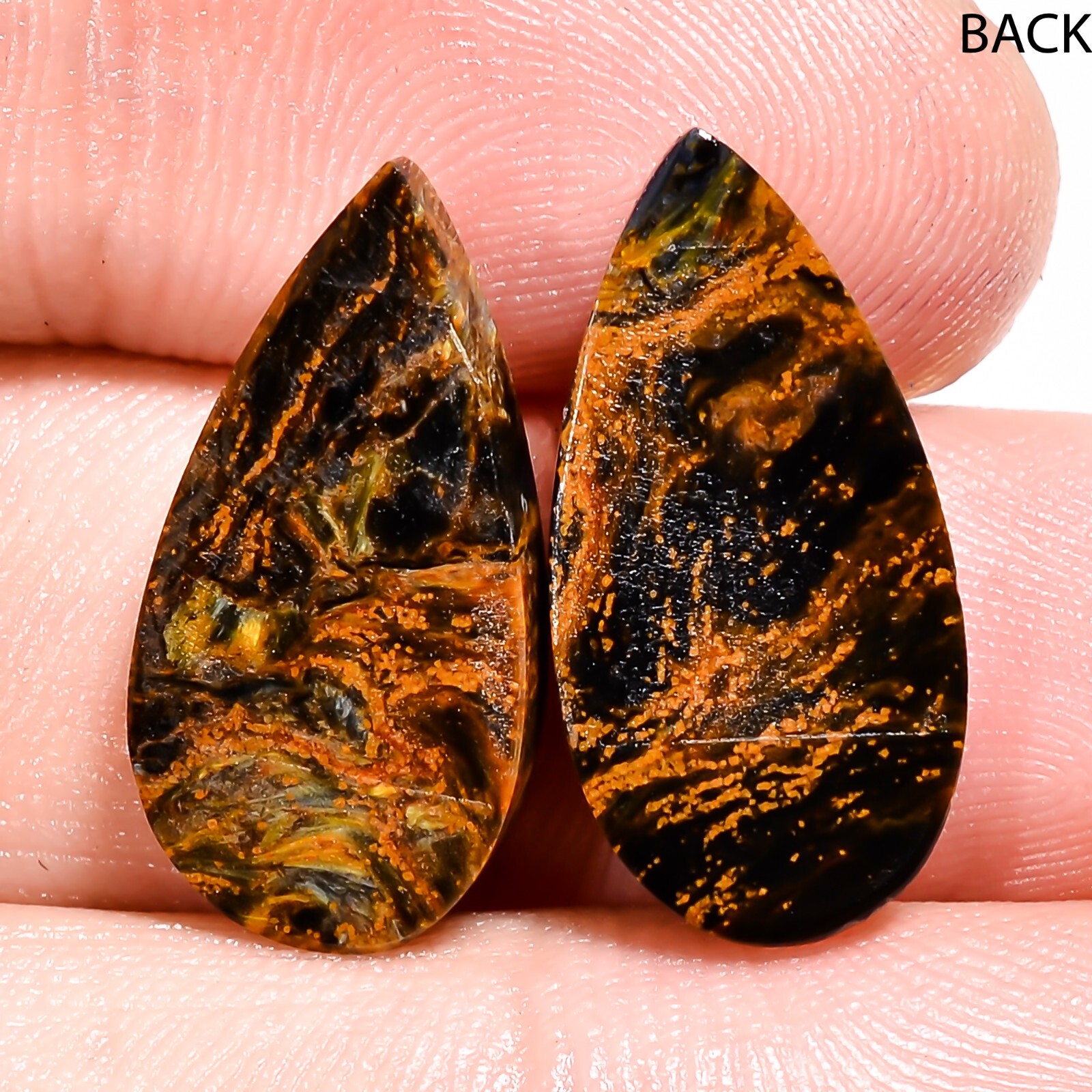 13.45 CTs Natural Golden PIETERSITE Pair Cabochon Pear Shape Gemstone 10x20x4mm