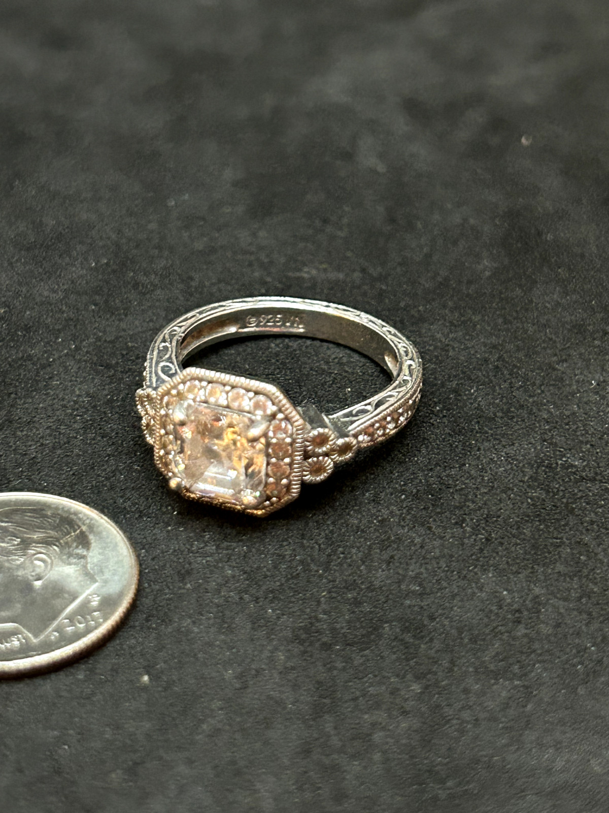 925 Sterling VN Asscher Cut Solitaire CZ Ring 10.8mm Sz 6 – 4.44g