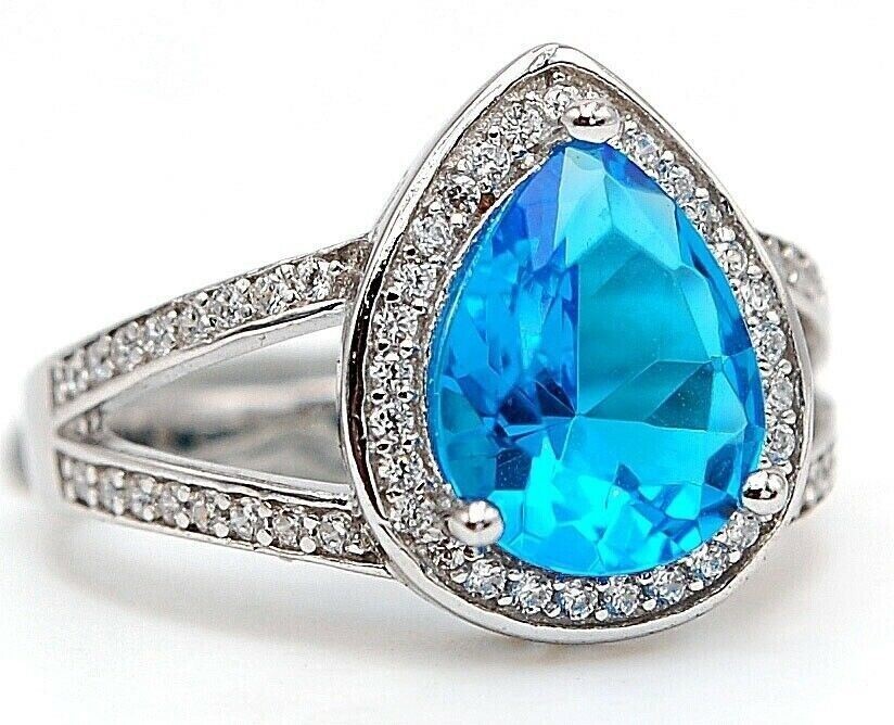 4CT Heat Treated Blue Topaz 925 Solid Sterling Silver Ring Sz 7 UB3-8