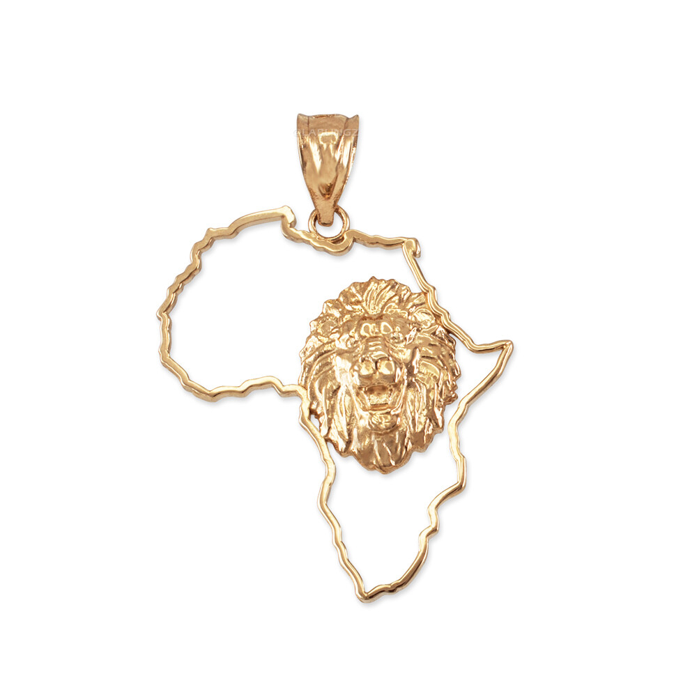 Yellow Gold Africa Map Lion Pendant Necklace