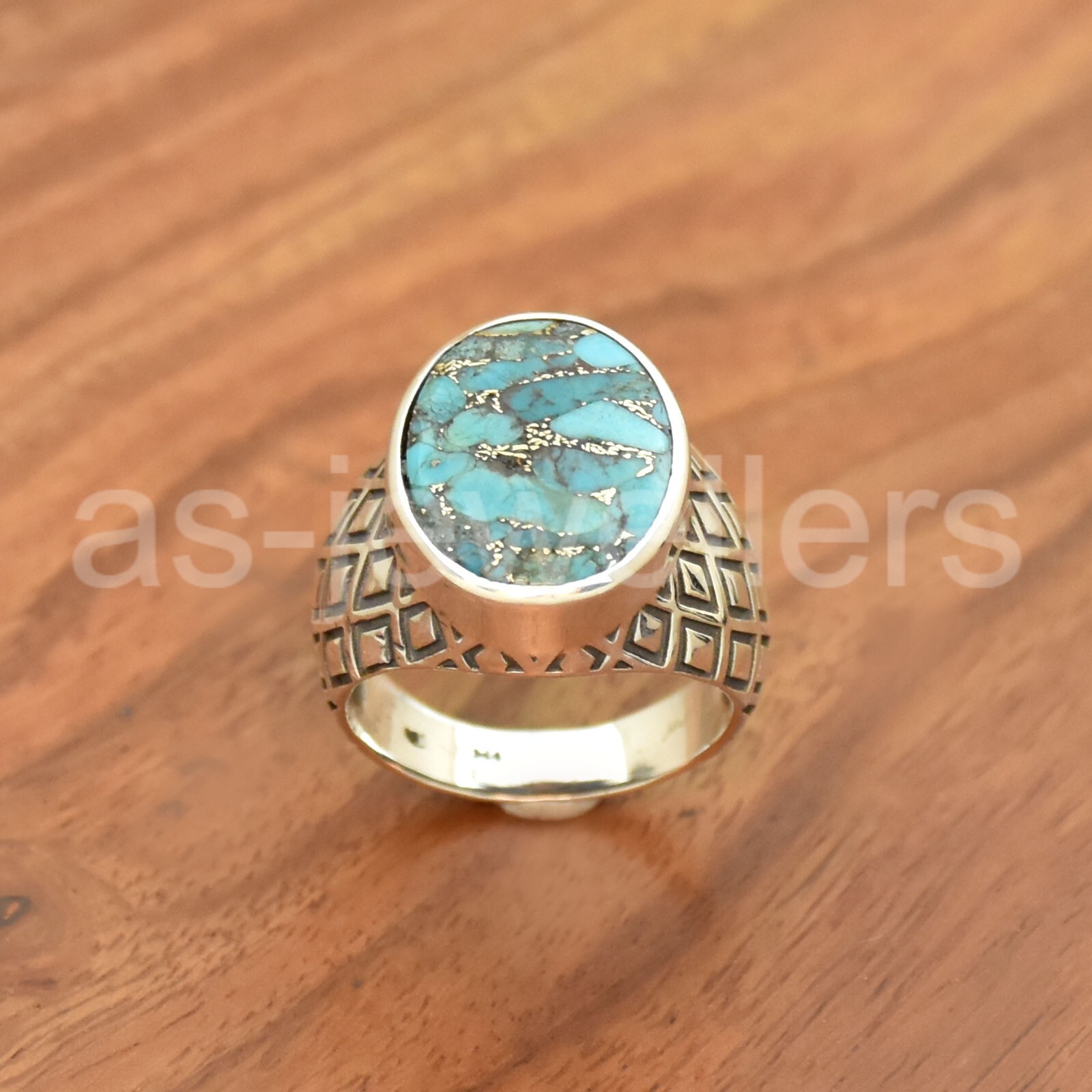925 Sterling Silver, Blue Copper Turquoise Ring, Mens Designer Ring, Jewelry