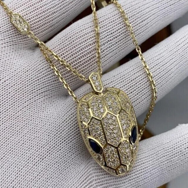 Lab Created 2.75Ct Round Cut Diamond Snake Head Pendant 14k Yellow Gold Plated
