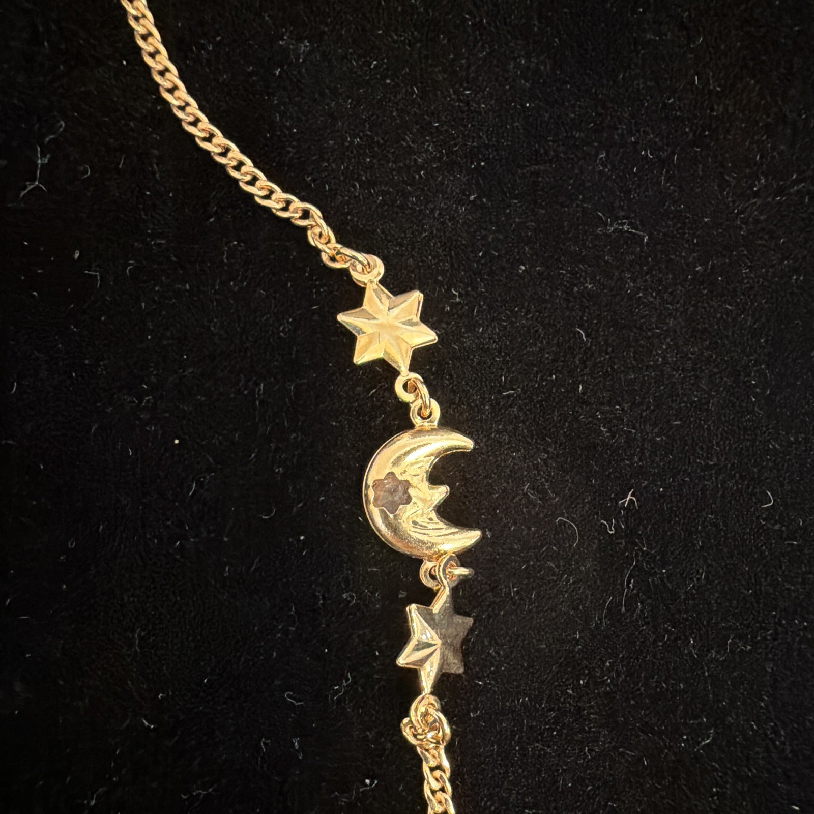 18kGold filled Celestial Moon & Star Dangle Charm Cable BABY Bracelet 6 in