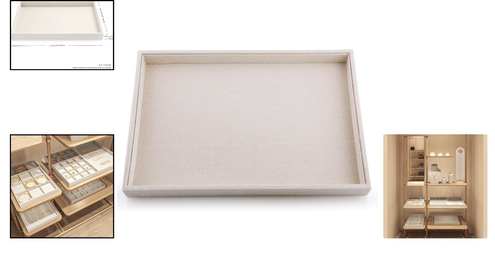 Elegant Linen Jewelry Tray – Stackable Jewelry Organizer for Dresser | 13.8″L