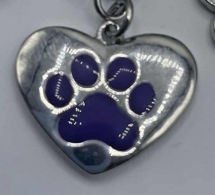 Charm Bracelet “Pawsitively in Love” Dog Lover Silver Tone Purple Paw Print
