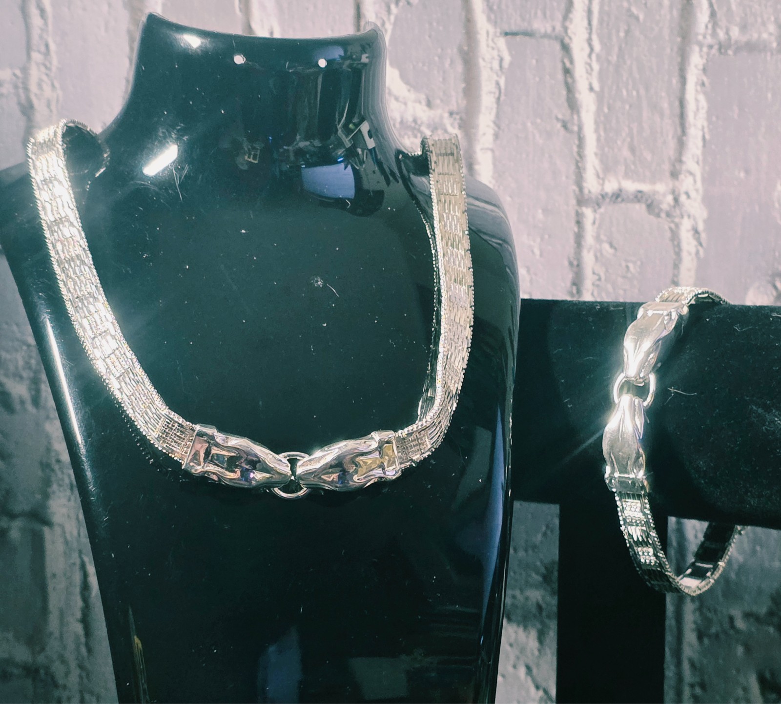 Milor Italy .950 Fine Silver Riccio Panther Necklace & Bracelet Set Rare Luxury