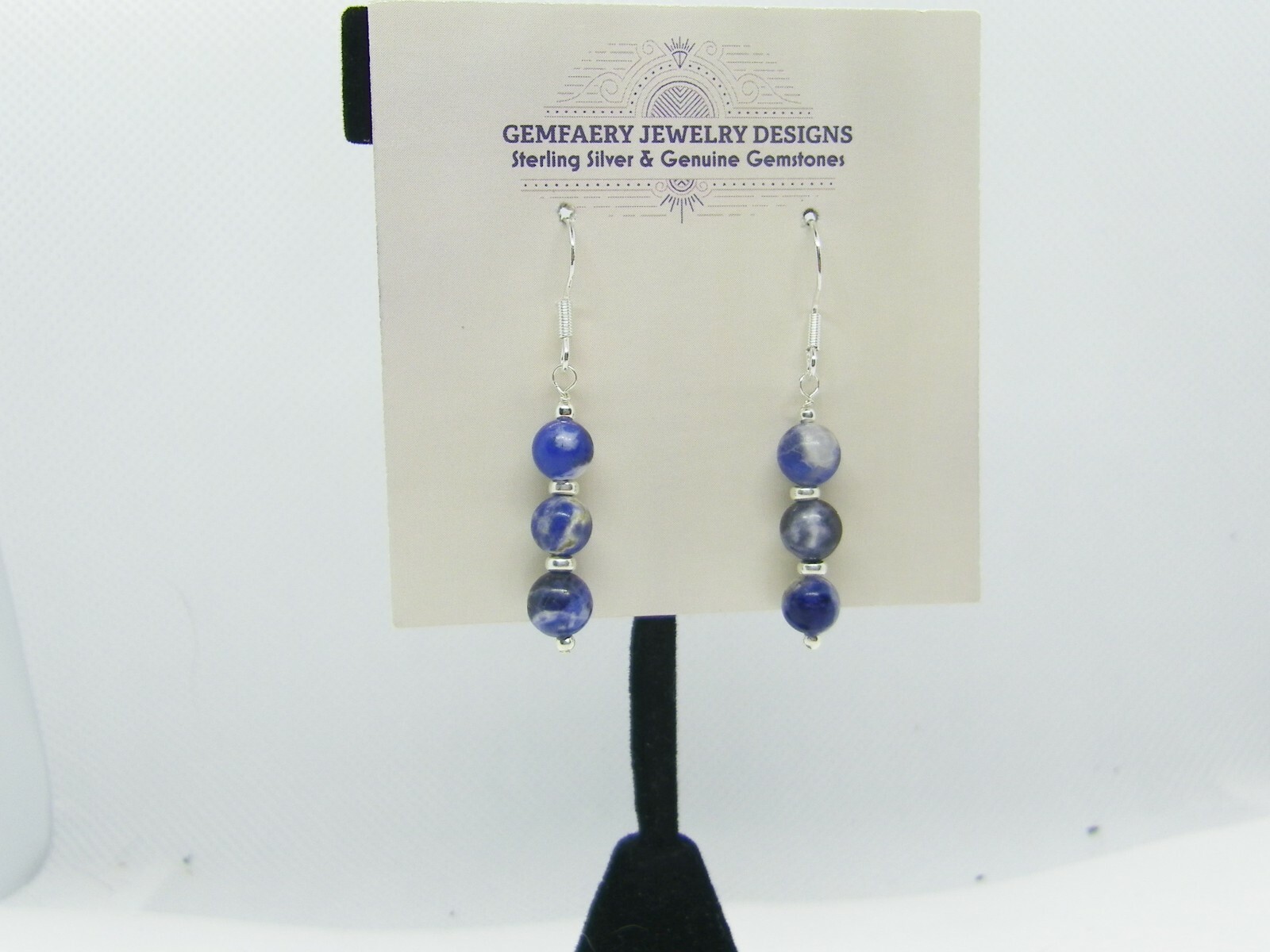 Sterling Silver Natural SODALITE Stacked Gemstone Earrings #4119…Handmade USA