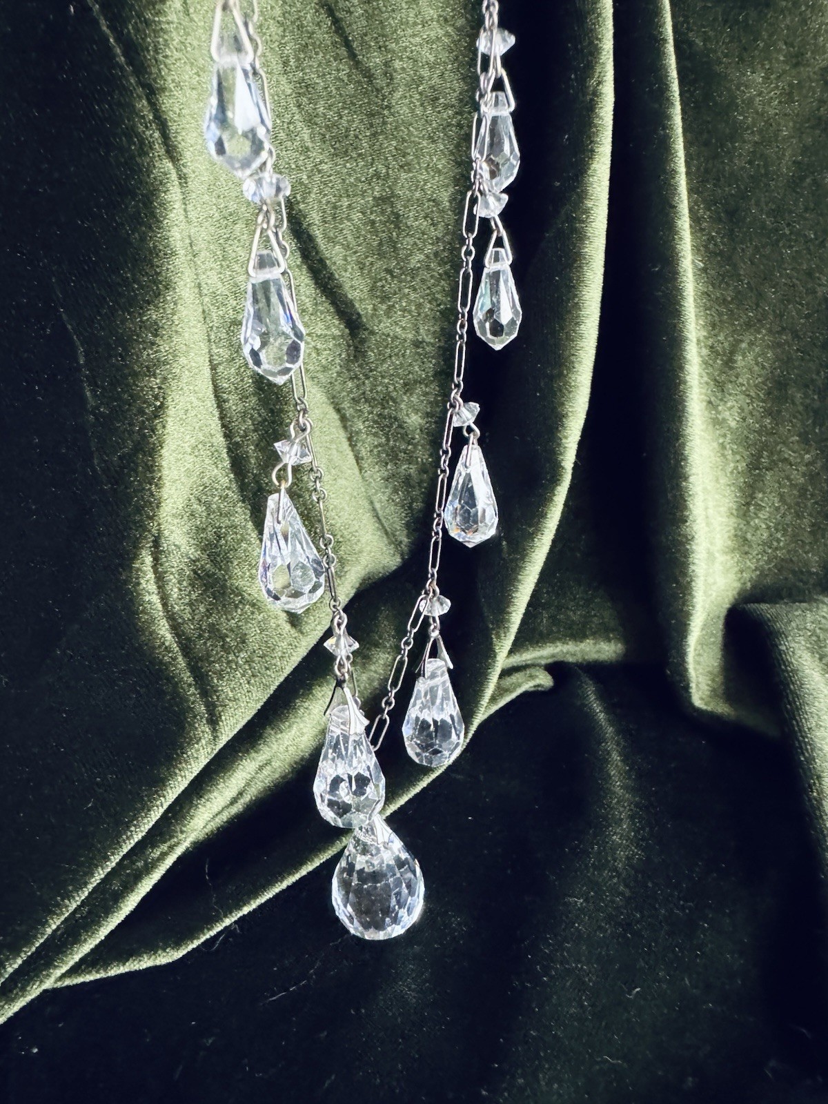 Lucy Isaacs NYC Sterling Silver Long Faceted Crystal Drop Statement Necklace 925