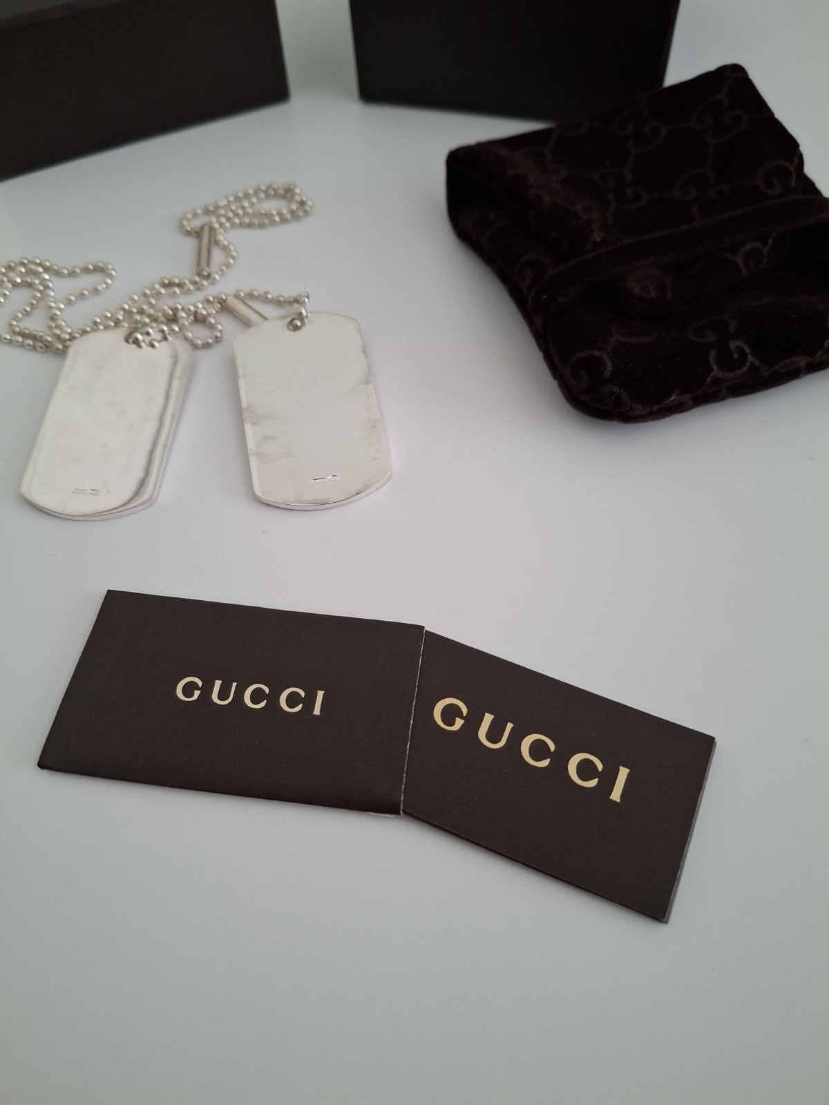 Rare complete GUCCI Double Dog Tag Pendant Necklace Sterling Silver 925 Box Set