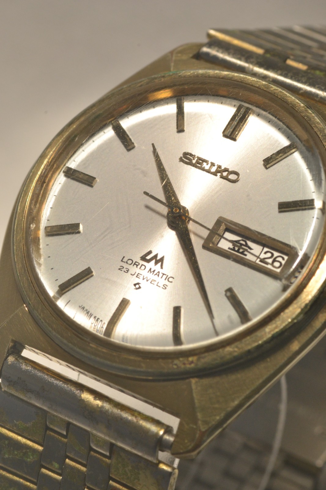 SEIKO Lord Matic 5606-7000 JNR Railway Award Kanji Day Gold LM Automatic Japan