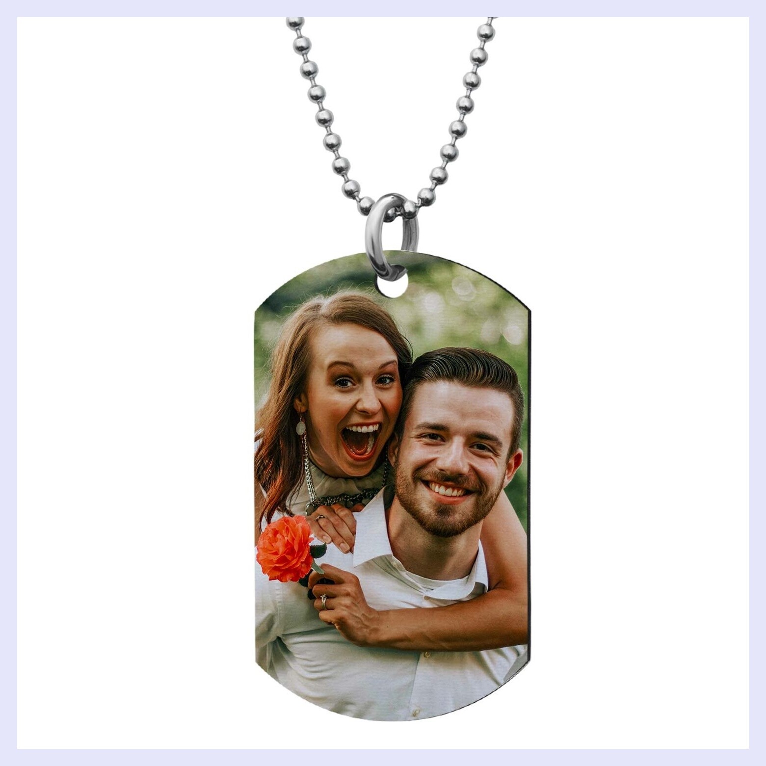 Personalize Full Color Photo Print Text Engrave Stainless Steel Dog Tag Necklace
