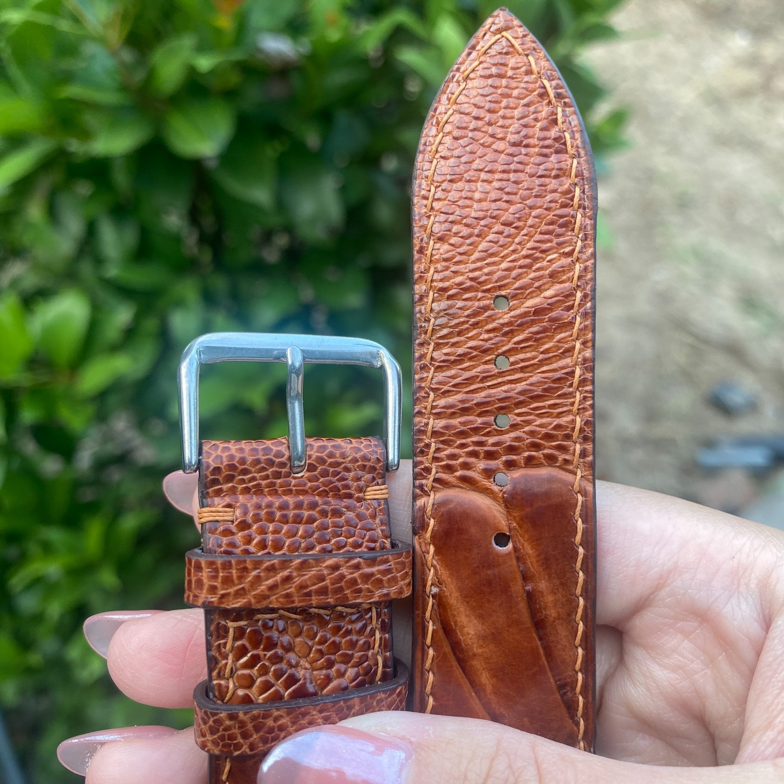 Light Brown Ostrich Leather Watch Band Custom Leg Skin Watch Strap Silver Buckle