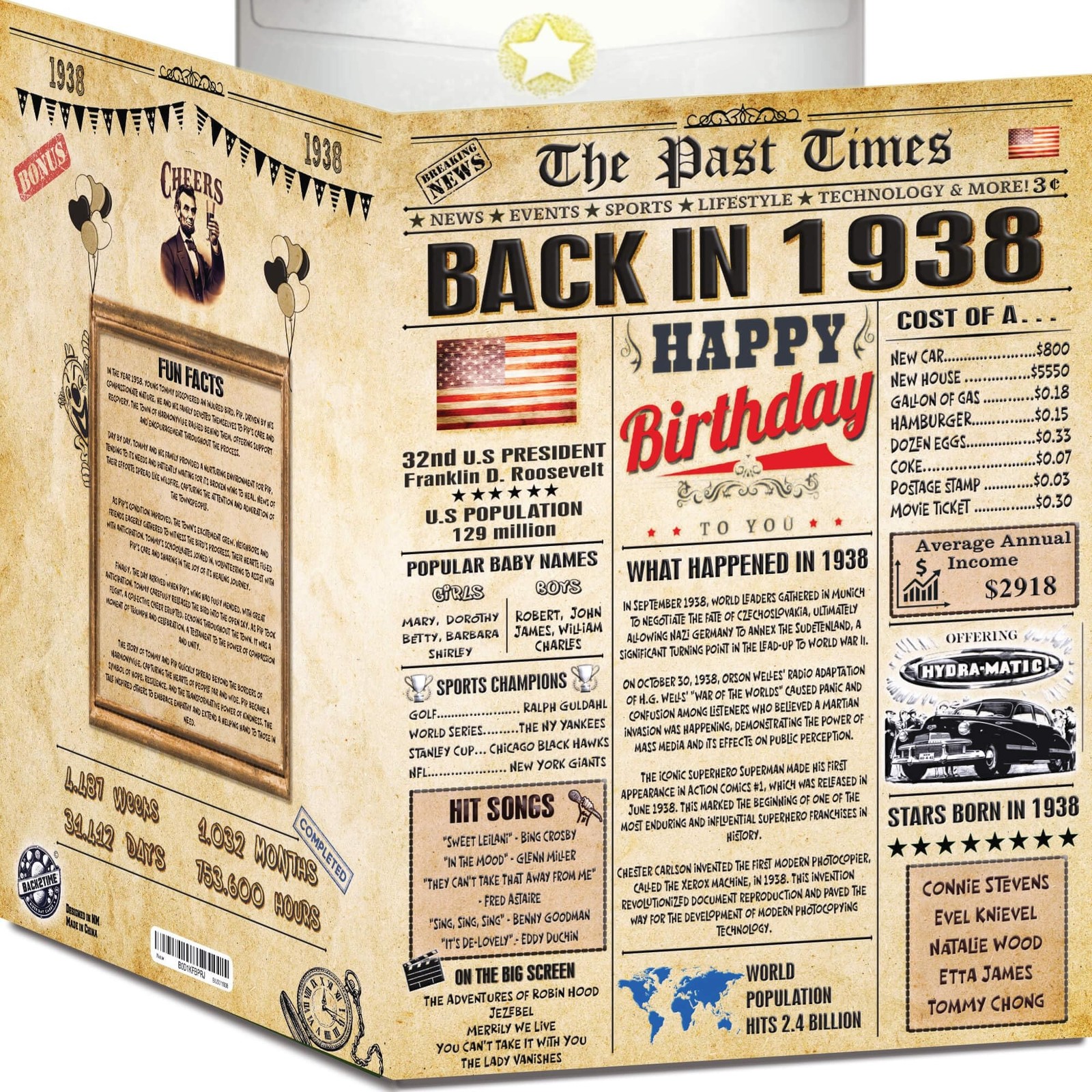 88th Birthday Card for Women Men- Back In 1938 Card – 88th HAPPY BIRTHDAY car…