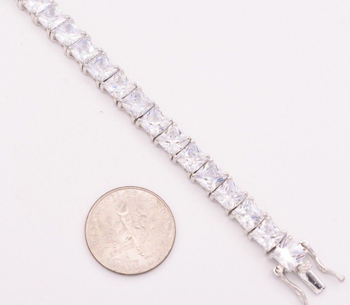Princess Cut Clear CZ Tennis Bracelet Real 925 Sterling Silver 35TCW