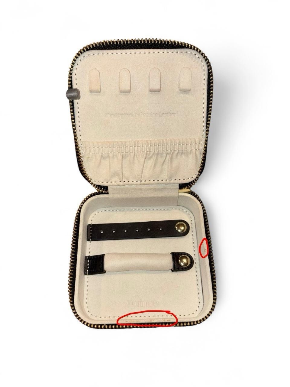 Quince Leather Jewelry Travel Case In Black with Gold Hardware