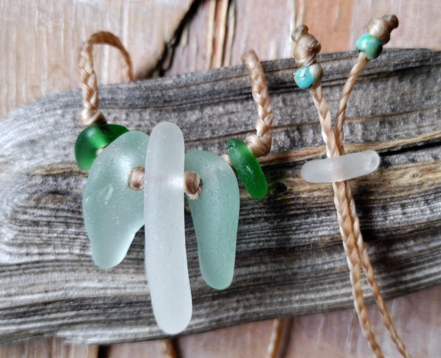 Hawaii Sea Glass Necklace Beach Sinew Braid Aloha Adjustable Men Women Teen
