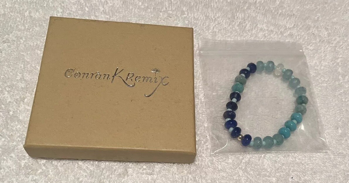 Peruvian Turquoise & Lapis Beads Gemstone Bracelet 6 in NEW in box