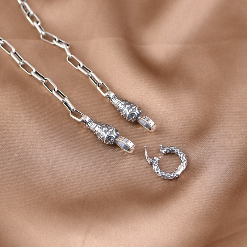 925 Sterling Silver DRAGON HEAD Clasp Paperclip Chain Necklace 60cm Heavy Gothic