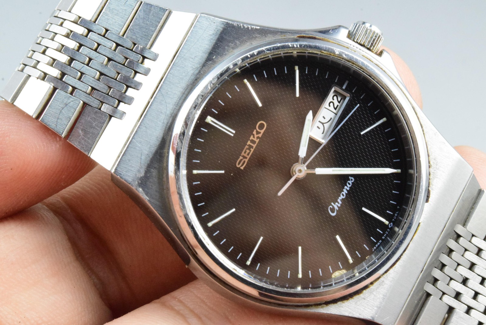 Vintage watch Seiko Chronos 5H23-7D20 Black Men Quartz Round 38mm
