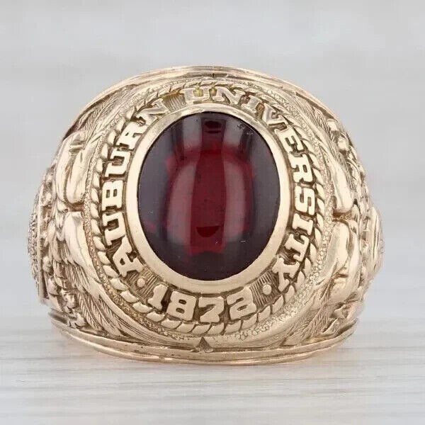 Men’s 3.Ct Lab-Created Garnet burn University Class Ring 14k Yellow Gold Plated